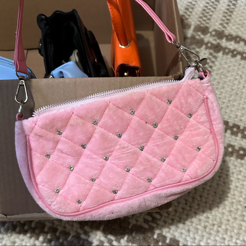 Pink rhinestone shoulder bag